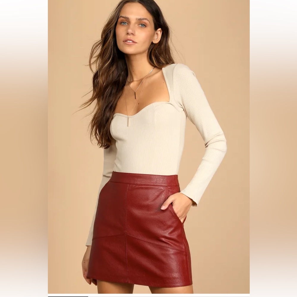 Lulu’s Harley Burgundy Vegan Leather Mini Skirt